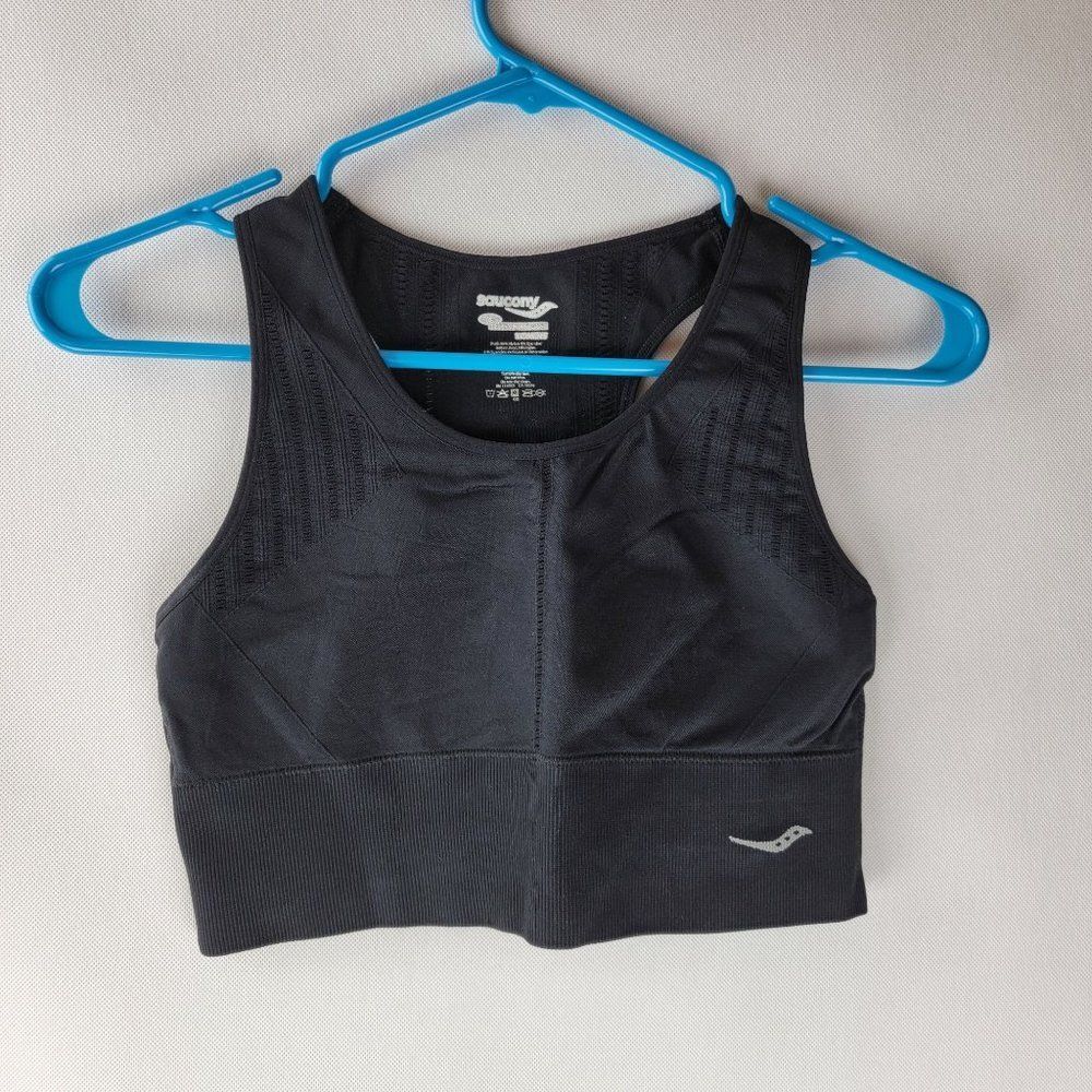 Saucony Womens Size Large Black Wide Razor Back Nylon Spandex Sports Bra